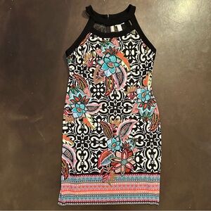 Joseph ribkoff- size 14 women’s floral patterned dress with silver neck detail